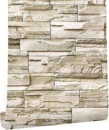 Carta da parati autoadesiva effetto mattone, 44 cm x 300 cm, carta da parati decorativa rimovibile, adesivi in vinile PVC impermeabili - Beige - Visualizzare 1