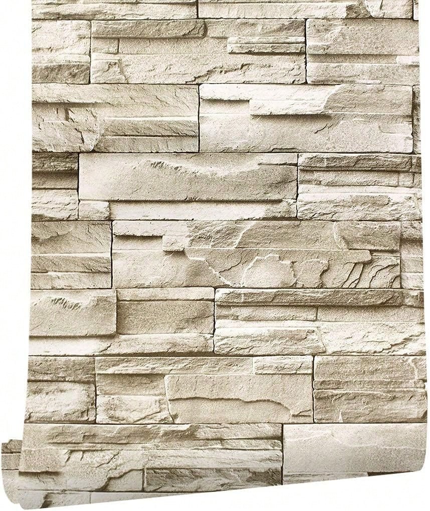 Carta da parati autoadesiva effetto mattone, 44 cm x 300 cm, carta da parati decorativa rimovibile, adesivi in vinile PVC impermeabili - Beige - Visualizzare 1