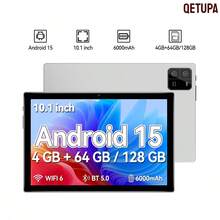 Qetupa This 10.1-Inch Android 15 Tablet Features An MTK6762 Octa-Core 2.0GHz Processor, An HD (1280x800) IPS Touchscreen, A 5MP + 13MP Dual-Camera Setup, 4GB RAM, 64GB/128GB ROM, A Large 6000mAh Battery, And Does Not Support SIM Cards. It Supports Reading And Gaming. With A Lightweight And Durable Design And Reinforced Glass Construction - White - View 1