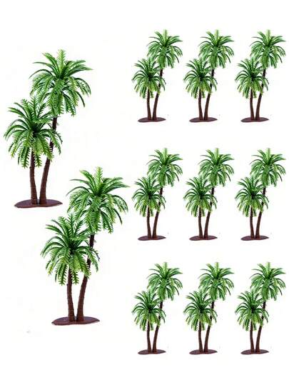 10pcs Tropical Mini Palm Tree Decor, Rainforest Scene Accessories, New Dual Coconut Tree Fake Palm Tree Fairy Garden Outdoor Toy Coconut Indoor Party Hawaiian Theme Cake Decoration And Party Supplies Micro Landscape DIY Glass Bottle Decor