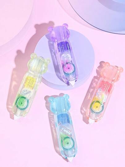 1pc/2pcs/4pcs Cute Design Press Type Glue Tape, Adhesive Roller, Quick-Drying & Residue-Free For Student Back To School, Scrapbooking & School Supplies