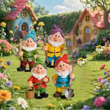 4 piezas Decoración de jardín bohemia con gnomos lindos, planos en 2D, adecuados para el patio, el césped, las plantas en macetas, regalo perfecto para fiestas - A - Ver 10