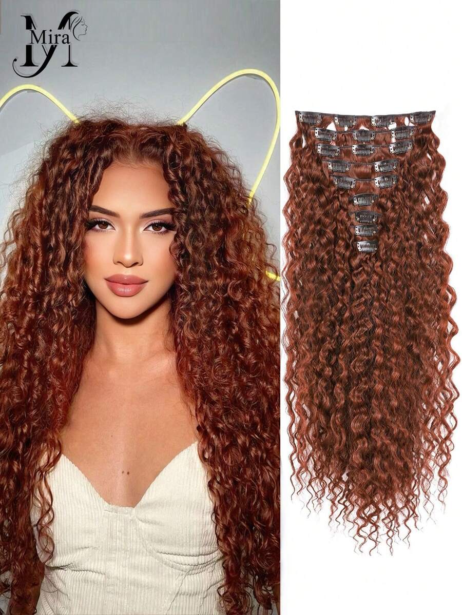 9pcs Clip-In Hair Extensions, 22 Inch Long Curly Thick Heat Resistant Synthetic Soft Deep Wave Hairpieces, For Women - Black, Halloween - Multicolor - View 1