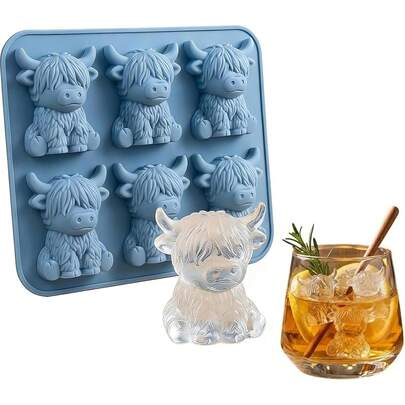 6-Cavity 3D Highland Cow Silicone Mold, DIY Frosting Cake, Chocolate, Ice Cube, Baking Accessories