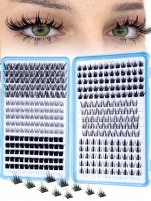 340pcs Cluster False Eyelashes, Mixed Curl Lash Extension Set, D-Curl, DIY Lash Extension Kit, Soft Individual Lashes, Create Natural Y2K Makeup Look, Easy DIY Long-Lasting Lash Adhesion And Seal, DIY Lash Tweezers, Suitable For Home DIY, Travel, Daily Commute, Party, Wedding Bride Makeup And More - Black - View 5