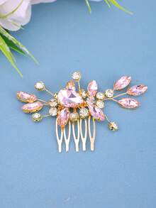 1pc Women's Crystal Handmade Hair Comb, Elegant Daily Hairstyle Accessory, Bridal Wedding Headpiece, Shiny Decor For Party And Festival,Summer,Beach,Birthday - Pink - View 4