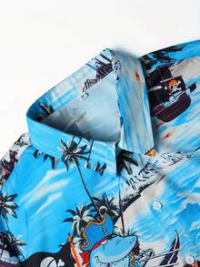 Smiling Pirate Shark Surfing On Tropical Waves Showing Fearless Joy Of Ocean Adventure And Summer Freedom 3D Print Mens Casual Short Sleeve Button Down Beach Shirt - trắng - Xem 3