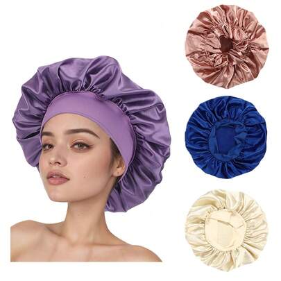 1pc Silk Sleep Cap, Soft Elastic Silk Sleep Cap, Breathable Silk Sleep Cap For Summer To Hide Hair (Black, Gold, Pink), Women's Sleep Cap/Shower Cap For All Year Round Use