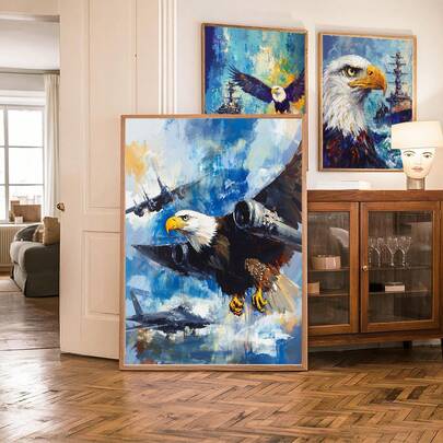 3幅限量版美国独立250周年纪念秃鹰帆布墙画 - 爱国主义7月4日海报，适用于房间美学家居装饰，可选画框，房间装饰用品，适用于客厅、卧室、办公室、酒吧、大学宿舍的墙面装饰