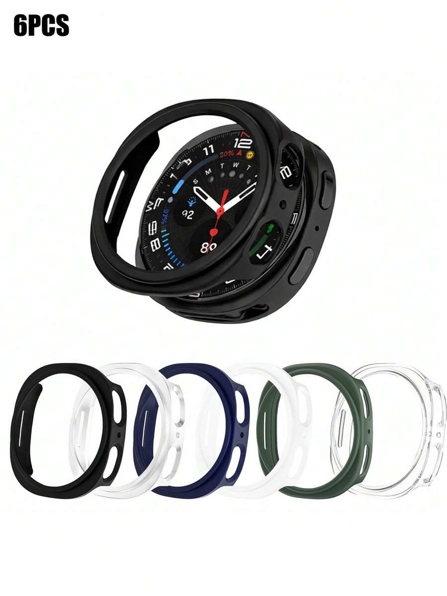 6件套男女通用时尚舒适防摔PC镂空保护壳，兼容三星Galaxy Watch 40mm/44mm，兼容三星Galaxy Watch 8，智能手表保护壳配件防震保护套