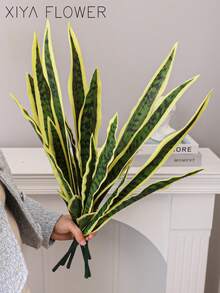 1 peça de planta artificial de espada-de-são-jorge com 4 folhas e bordas douradas, ideal para decoração de casa, escritório ou jardim. Perfeita para decoração de primavera e verão, com folhas verdes naturalmente listradas, semelhantes às de um tigre. Item de decoração durável. Vaso não incluído. - Multicolor-A - Ver 7
