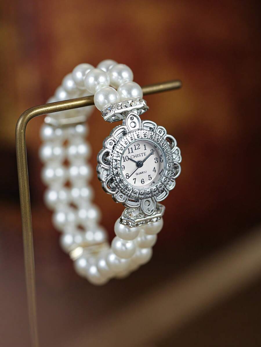 1 件金色手镯式石英表，时尚休闲日常佩戴，适合作为返校/毕业礼物 - 白色 - 查看 1