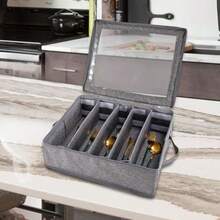 Bandeja para cubiertos con tapa y compartimentos ajustables 40 9 cm organizador de cocina gris para cubiertos vasos y vajilla de camping caja de almacenamiento a prueba de polvo de tela Oxford - Grau - Ver 7