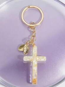 1 chiếc móc khóa hình thánh giá bằng đá và hoa khô thời trang unisex, dùng làm móc chìa khóa xe hơi, phụ kiện túi xách, quà tặng. - trắng - Xem 5