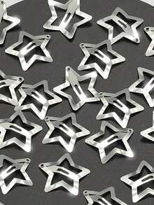 10个Y2K Baddie原创银色BB夹，独特Y2K时尚，休闲街头刘海夹，明星同款，轻松拥有，日常穿搭必备 - 銀色星星夾 - 查看 6