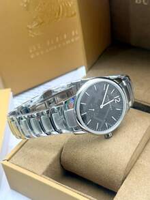 Burberry Đồng hồ nam cổ điển mặt tròn màu đen, dây đeo thép bạc. - Bạc - Xem 10