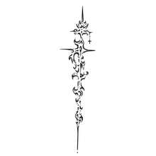 Tatuaje temporal de espada bíblica gótica - Dura 1-2 semanas, fácil de aplicar y retirar, diseño de icono oscuro y audaz con patrones intrincados de espada y cruz - Negro - Ver 9