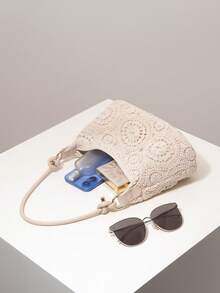 Women's Floral Print Shoulder Bag, Bohemian Style Summer Beach Bag, Essential For Travel And Vacation - Apricot - View 6