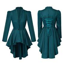 Women's Renaissance Costume, Medieval Steampunk Coat, Vintage Victorian Gothic Dress - Green - View 2