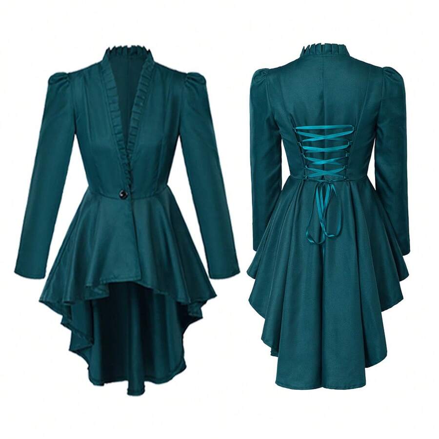 Traje renacentista femenino, abrigo steampunk medieval, vestido gótico victoriano vintage - Verde - Ver 1