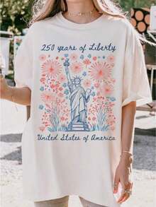 250 Years Of Liberty Shirt, 250th Anniversary Of USA Tee, Happy Fourth Of July Shirt, Statue Of Liberty Shirt  Funny Graphic Tshirts Men Women Round Neck Loose Casual Tees-Tayzi CT1I - 白色 - 查看 3