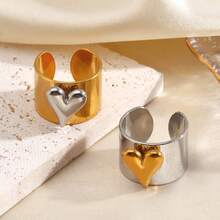 1pc Stainless Steel Heart Shaped Adjustable Open Ring, Minimalist Versatile Design For Commuting, Spring/Summer Jewelry Gift - Style a - View 2