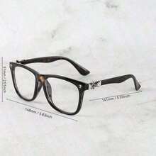 1pc Vintage Square Metal Frame Clear Lens Glasses, Unisex Retro Optical Eyewear - Matte Black - View 6