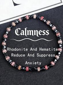 YAUKIA 1 pieza Pulsera bohemia de mujer con piedras naturales de rodocrosita y hematita, protección, joyería elástica, ideal para uso diario - Multicolor - Ver 8