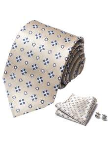 3pcs/Set Geometric Pattern Men's Tie, Pocket Square, Cufflinks, Romantic White Gift Box, Suitable For Men's Wedding, Holiday, Anniversary - Color Mixing - View 4