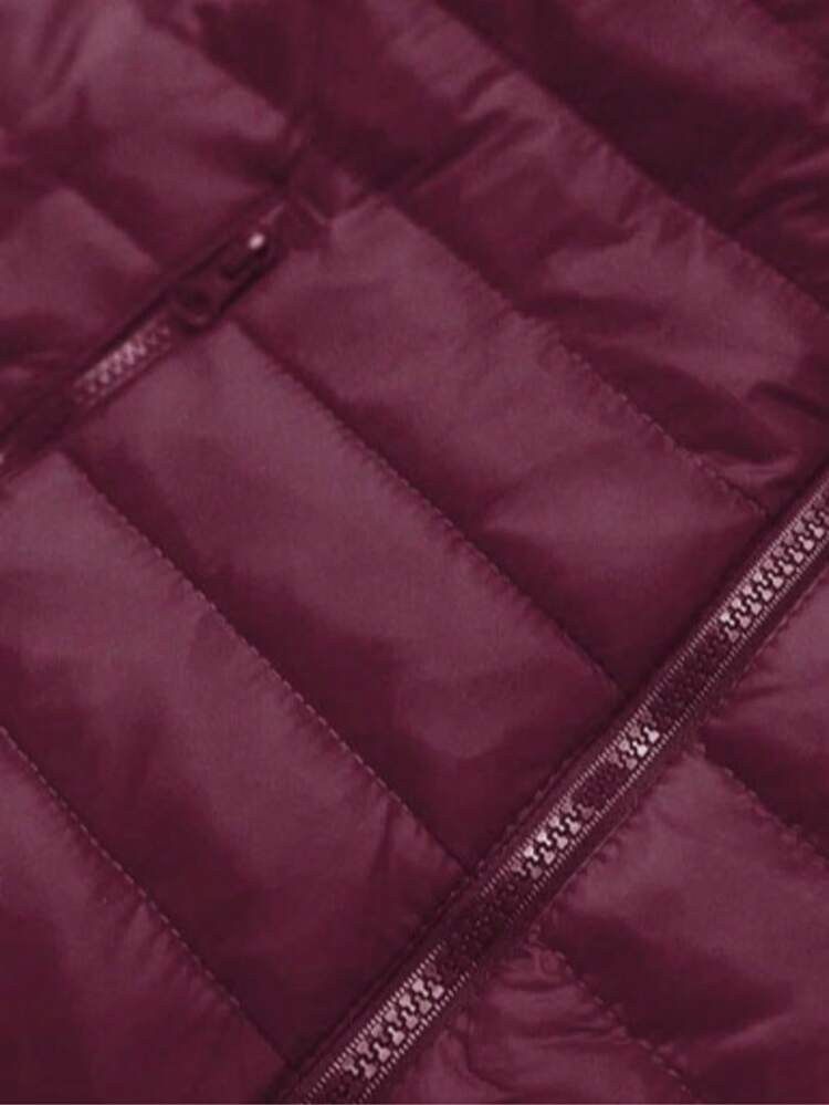 Lightweight Quilted Women's Jacket, Jacket With A Stand-Up Collar, Quilted, Insulated With A Layer Of Synthetic Down, Slightly Fitted, Zipper Closure, 2 Pockets, Hip-Length,Casual, Spring/Autumn - Red - View 5