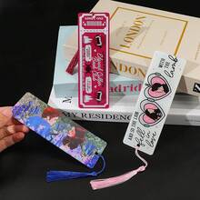 Vampire And Werewolf Movie Inspiration Gift Twilight Themed Acrylic Tassel Bookmark, Ticket Stub And Oil Painting Design, Vampire Fan Gift Movie Fan Gift (Werewolf Bookmark). - Color - View 2