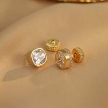 1 Đôi bông tai kiểu dáng sang trọng, đính đá Cubic Zirconia hình vuông, màu đồng oxy hóa và đá Aquamarine, thích hợp đeo hàng ngày cho nữ. - Bông tai thời trang - Xem 9