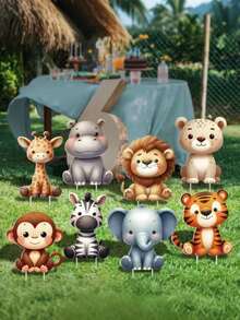 4 pièces/set Panneaux de jardin en PVC avec motifs d'animaux de la jungle - Décoration extérieure réutilisable en échafaudage, Décorations de fête d'anniversaire, baby shower et fête à thème animaux de la jungle (singe, lion, zèbre), Décoration de jardin, pelouse, patio et cour, Cadeaux de fête - animal - Voir 2