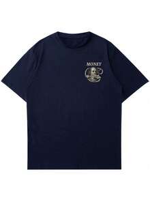 Striville Kaos Lengan Pendek Pria dengan Cetakan Grafis yang Dipersonalisasi, Nyaman & Bernapas, Cocok untuk Musim Panas, Tren Fesyen Terkini - Navy Blue - View 4