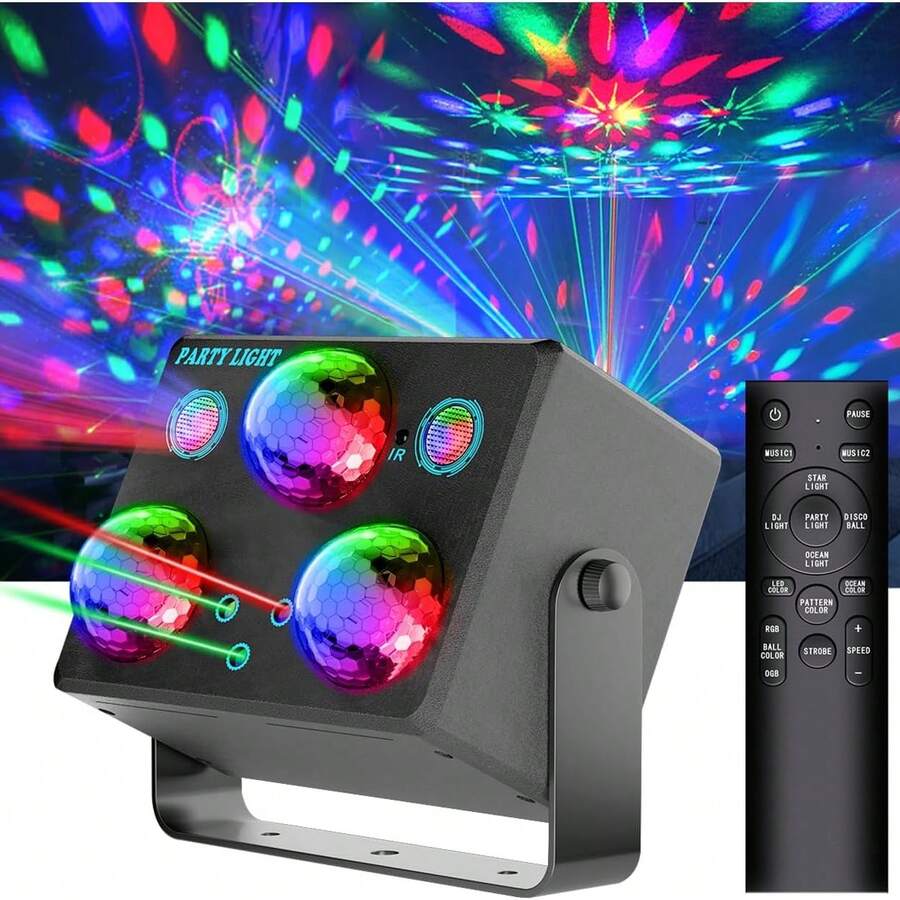 Disco Ball Party Lights,Pro 6 In 1 Disco Lights Sound Activated Dj Strobe With RGB&OGB Disco Balls,Laser Light Show,Ocean Lamp,Star Projector,2 RGB LEDs-Perfect For Disco Glow Party Rave Dance - 美規A型插(110-127V) - 查看 1