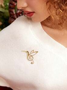 1 pieza Broche de picaflor iridiscente vintage artístico, elegante diseño de línea 3D, accesorio delicado para decorar chaqueta/bufanda de mujer, adecuado para salida de primavera/boda dama de honor - Dorado - Ver 2