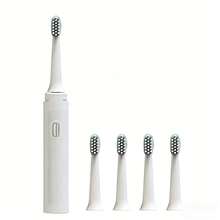 HYUNDAI Portable Electric Toothbrush X5, Comes With 5 Replacement Brush Heads, USB Rechargeable, Waterproof, Soft Bristles For Thorough Cleaning, Holiday Gift Box Packaging. - White - View 1