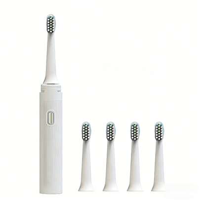 HYUNDAI Cepillo de dientes eléctrico portátil X5, incluye 5 cabezales de repuesto, recargable por USB, resistente al agua, cerdas suaves para una limpieza profunda, empaquetado en una caja de regalo navideña.