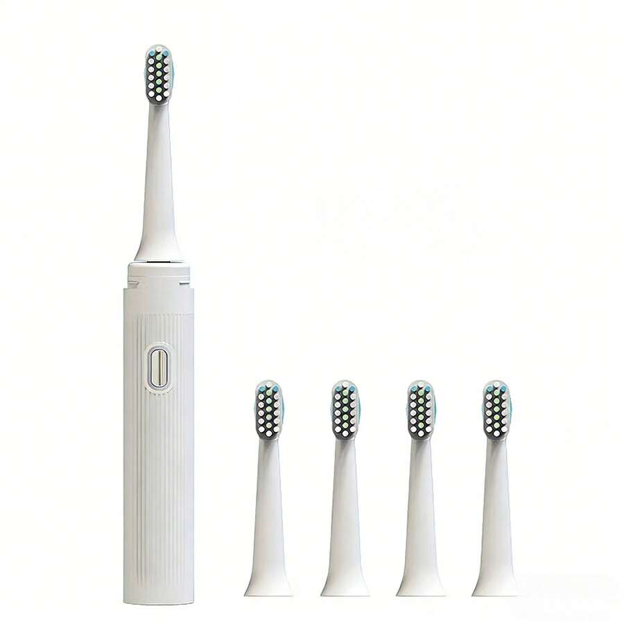 HYUNDAI Portable Electric Toothbrush X5, Comes With 5 Replacement Brush Heads, USB Rechargeable, Waterproof, Soft Bristles For Thorough Cleaning, Holiday Gift Box Packaging. - White - View 1