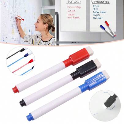 15PCS Whiteboard Marker Pens With Dry Wipe Erase Pen Eraser Lid Au Stock