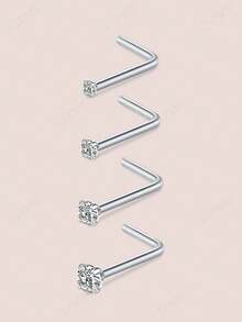CIZME 4件装 20g/22g 鼻钉 1.5/2/2.5/3mm 闪亮钻石鼻钉 银色 金色 黑色 L型骨形鼻钉 男女日常佩戴 - 4pcs/set - 查看 13