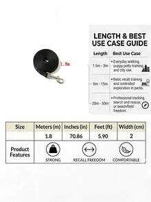 HOLAPET 1 Pc Long Durable Nylon Dog Leash For Recall Training Daily Walking, Strong Pet Tracking Lead For Small Medium Large Dogs, Available In 1.5m-50m Lengths - Black - View 13