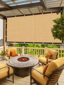 Beige PE Sun Shade Sail, UV Resistant Outdoor Sun Shade Cover Suitable For Patio, Gazebo, Garden, Backyard, Balcony, Deck, Swimming Pool And Courtyard, Durable Breathable Privacy Shade Curtain Suitable For Outdoor Furniture, Family Gathering, Camping And BBQ, Reinforced Edge Design Easy To Install, Suitable For Summer Vacation, Beach Party, Outdoor Activity And Garden Decoration, Essential For Summer And Autumn - Multicolor - View 7