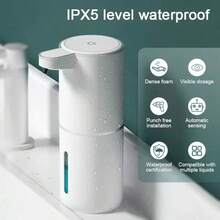 DONASIRA Dispensador de jabón automático por sensor infrarrojo de gran capacidad de 380ml, bajo nivel de ruido, dispensador eléctrico de detergente para el hogar de descarga rápida, botella portátil para lavado de manos, apto para desinfección de manos y limpieza del hogar, resistente al agua IPX5, recargable por USB tipo C, 4 niveles ajustables de espuma/líquido, para colocar en escritorio o pared, apto para cocina y baño, nuevo para la primavera - Ver 7