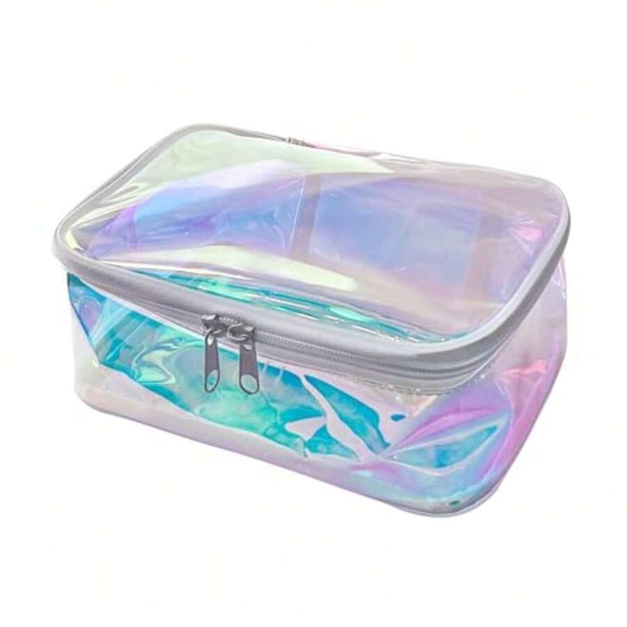 TPU Holographic Clear Makeup Bags BulkClear Storage Bag Toiletry Pocket Portable Zippered Iridescent Pouch Waterproof Cosmetic Travel Bags With White Zipppe For Women - Blue - View 1