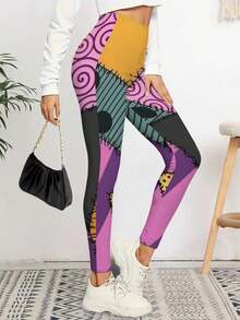 Women's Leggings Nightmare Before Christmas Sally Inspired Patchwork Print Leggings  Halloween Costume Tee  Spooky Season Apparel  Quirky Fashion Top  Comfortable Cotton Blend  Adult Kids Sizes Gym Leggings - Nhiều màu - Xem 2