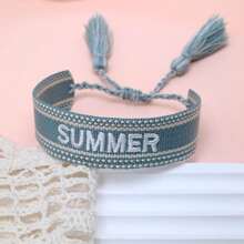 1条复古刺绣“SUMMER”字样手工编织波西米亚风手链，适合送给家人、朋友、学生，也适合旅行和派对佩戴。 - 薄荷綠 - 查看 7