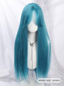 Peluca recta de 28 pulgadas de color azul menta con raya al medio, cabello sintético resistente al calor, sensación natural, adecuada para uso diario y fiestas - Azul menta - Ver 11