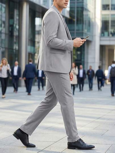 Conjunto de traje de negocios gris claro para hombre, incluye chaqueta y pantalones, vestimenta formal profesional para bodas, blazer y pantalones de corte slim con solapa muescada, esencial para reuniones de negocios, tallas desde XS hasta 3XL