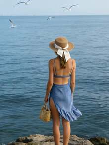 1 chapéu de sol feminino moderno para praia, ideal para férias. - Preto - Ver 5